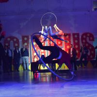 eventi aziendali, serata a tema circo con spettacolo di roue cyr e danza aerea